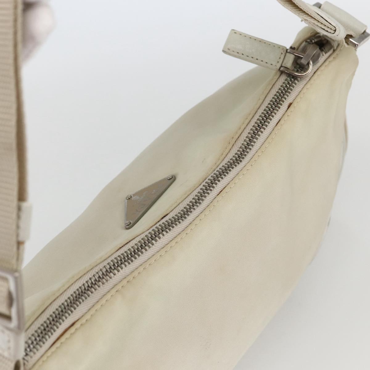 PRADA Shoulder Bag Nylon Leather Ivory Silver Auth 163087