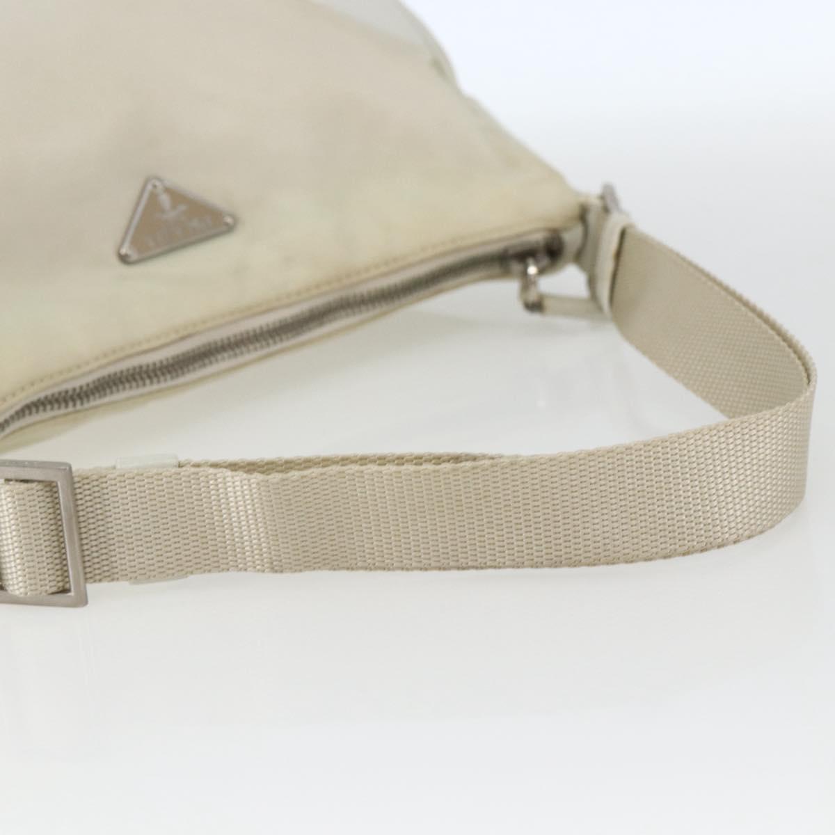 PRADA Shoulder Bag Nylon Leather Ivory Silver Auth 163087