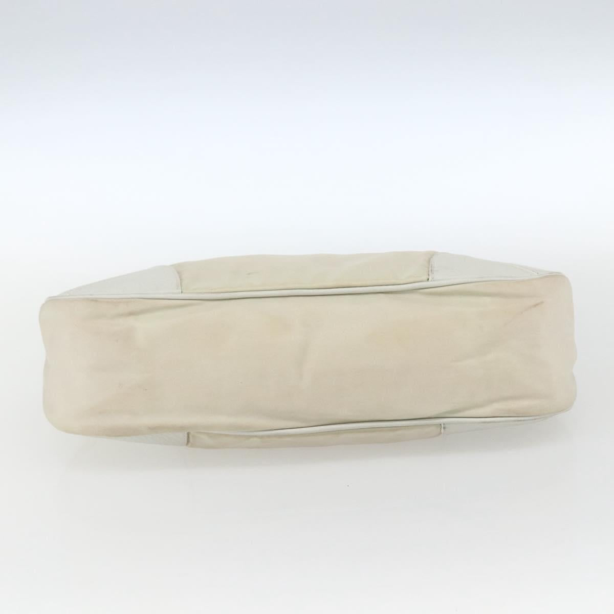 PRADA Shoulder Bag Nylon Leather Ivory Silver Auth 163087