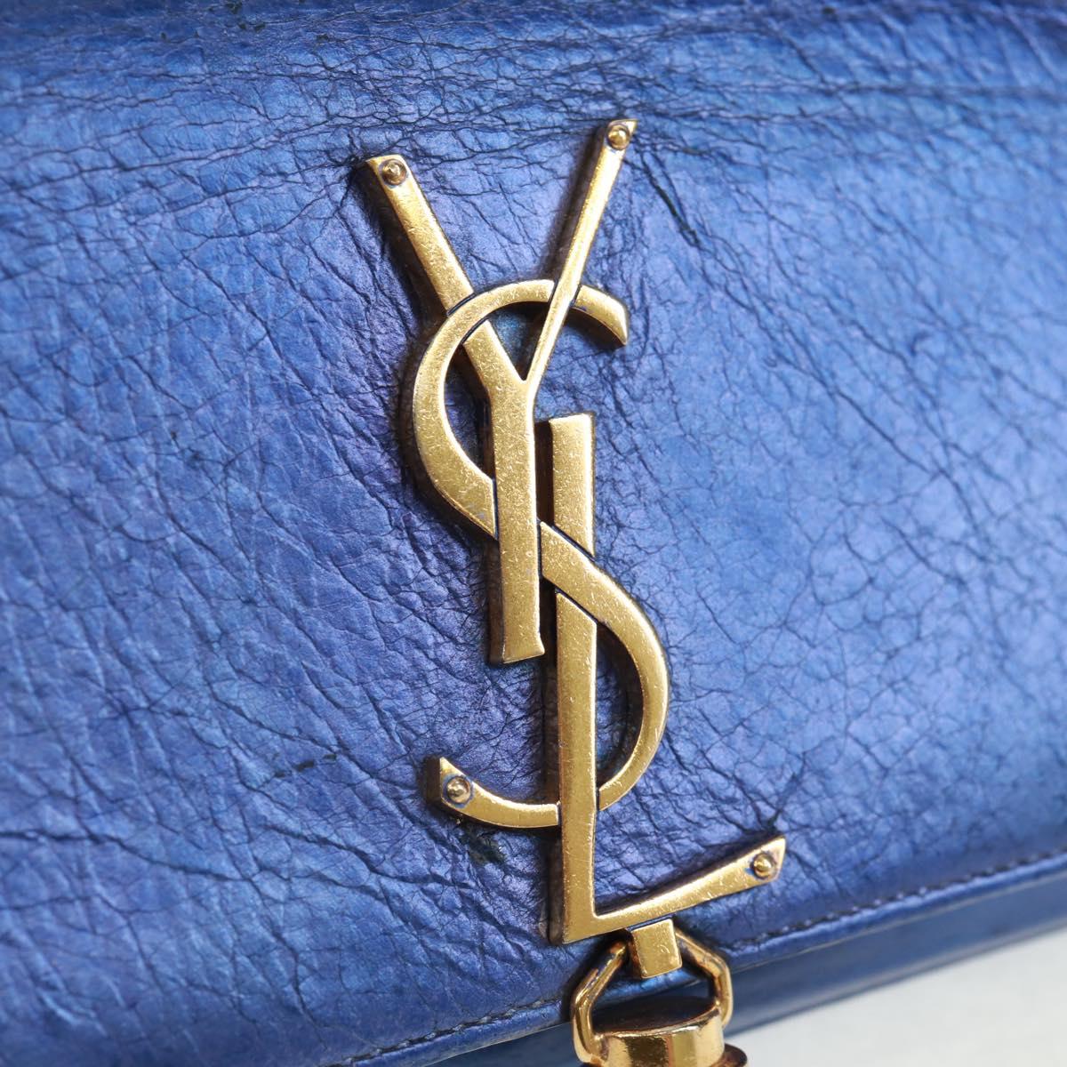 SAINT LAURENT Chain Kate Shoulder Bag Leather Blue Gold Auth 163093SAV