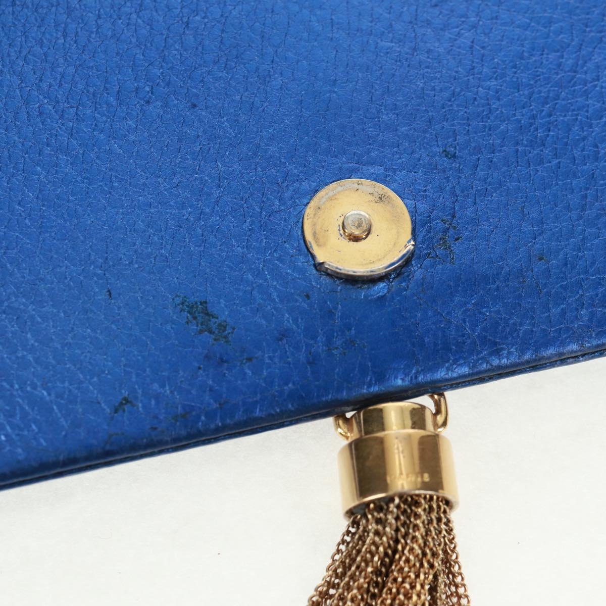 SAINT LAURENT Chain Kate Shoulder Bag Leather Blue Gold Auth 163093SAV