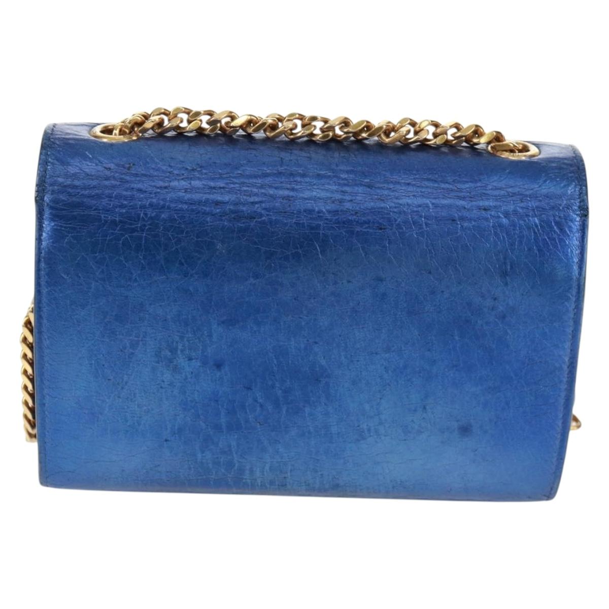 SAINT LAURENT Chain Kate Shoulder Bag Leather Blue Gold Auth 163093SAV