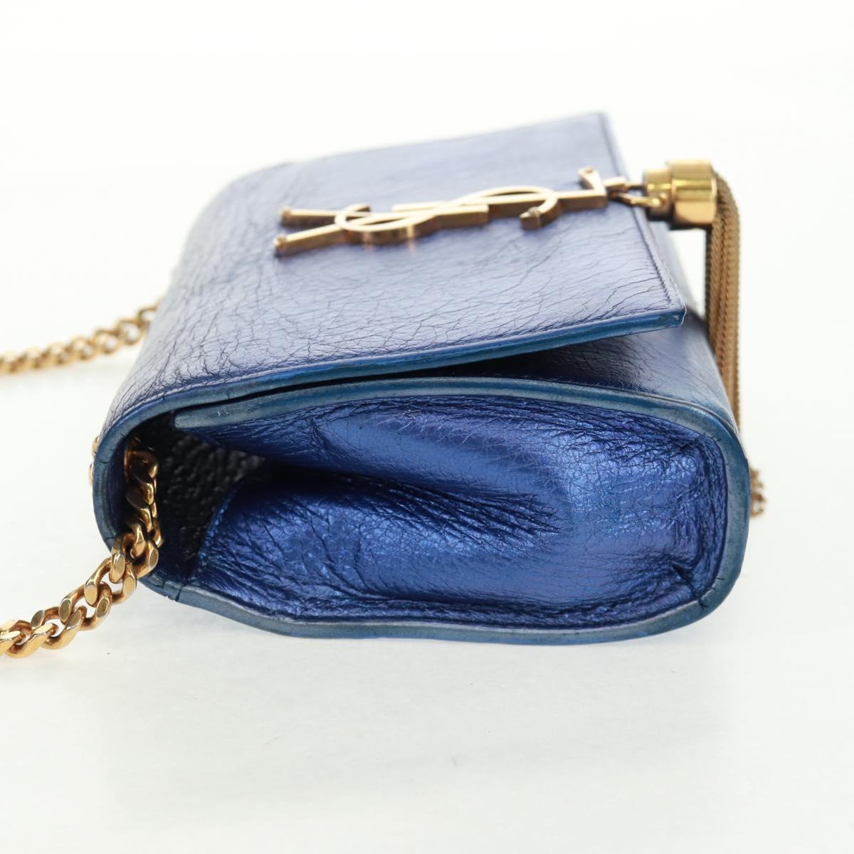 SAINT LAURENT Chain Kate Shoulder Bag Leather Blue Gold Auth 163093SAV