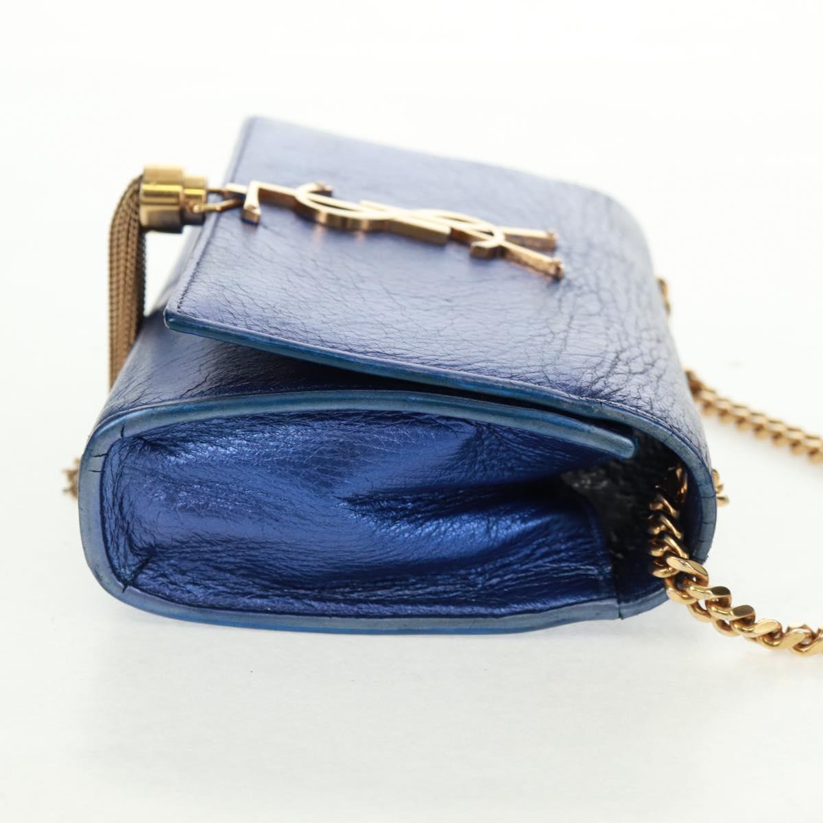 SAINT LAURENT Chain Kate Shoulder Bag Leather Blue Gold Auth 163093SAV