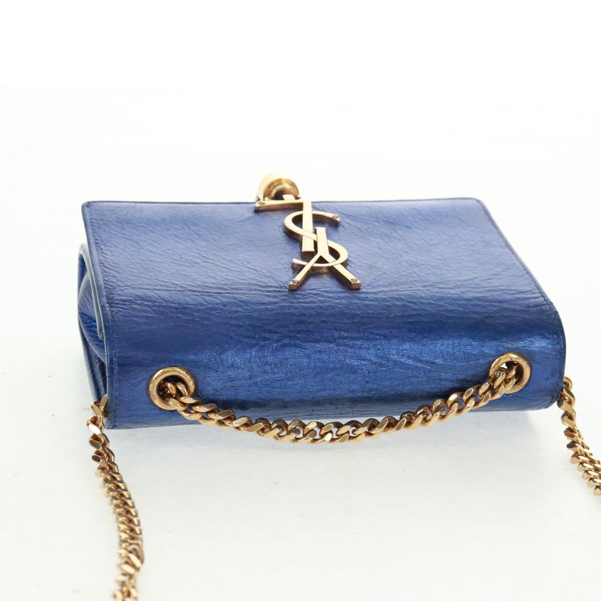SAINT LAURENT Chain Kate Shoulder Bag Leather Blue Gold Auth 163093SAV