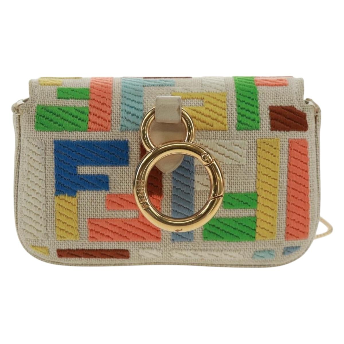 FENDI Zucca Canvas Micro Bucket Charm Multicolor Gold Auth 163112SAM