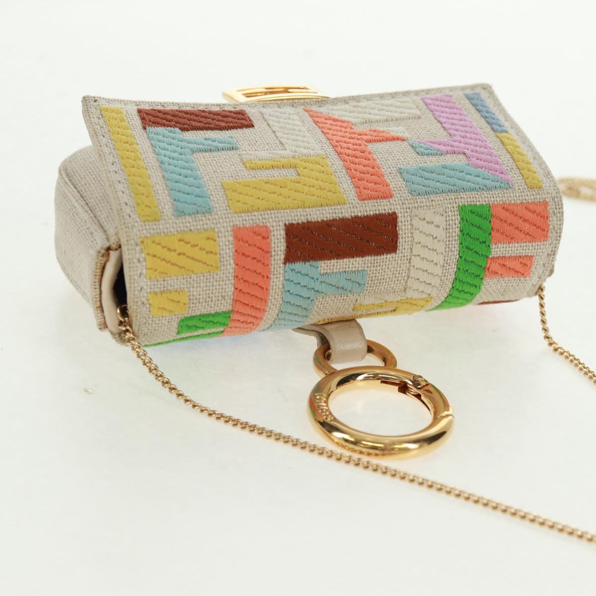 FENDI Zucca Canvas Micro Bucket Charm Multicolor Gold Auth 163112SAM