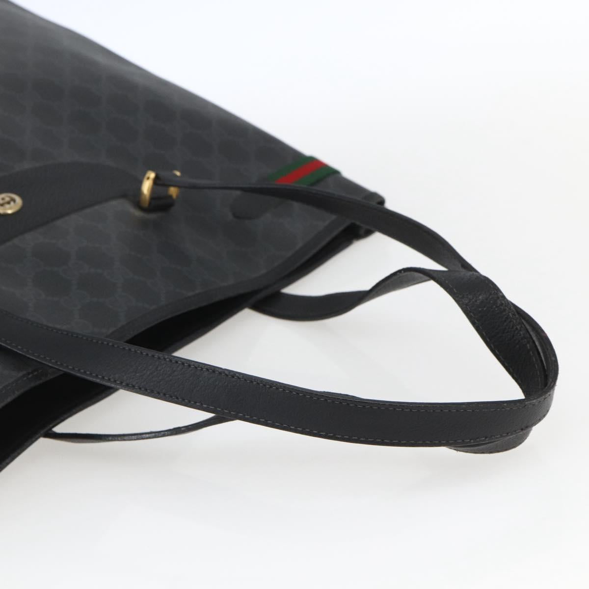 GUCCI GG Supreme Web Sherry Line Tote Bag PVC Black Gold 39 02 091 Auth 163144