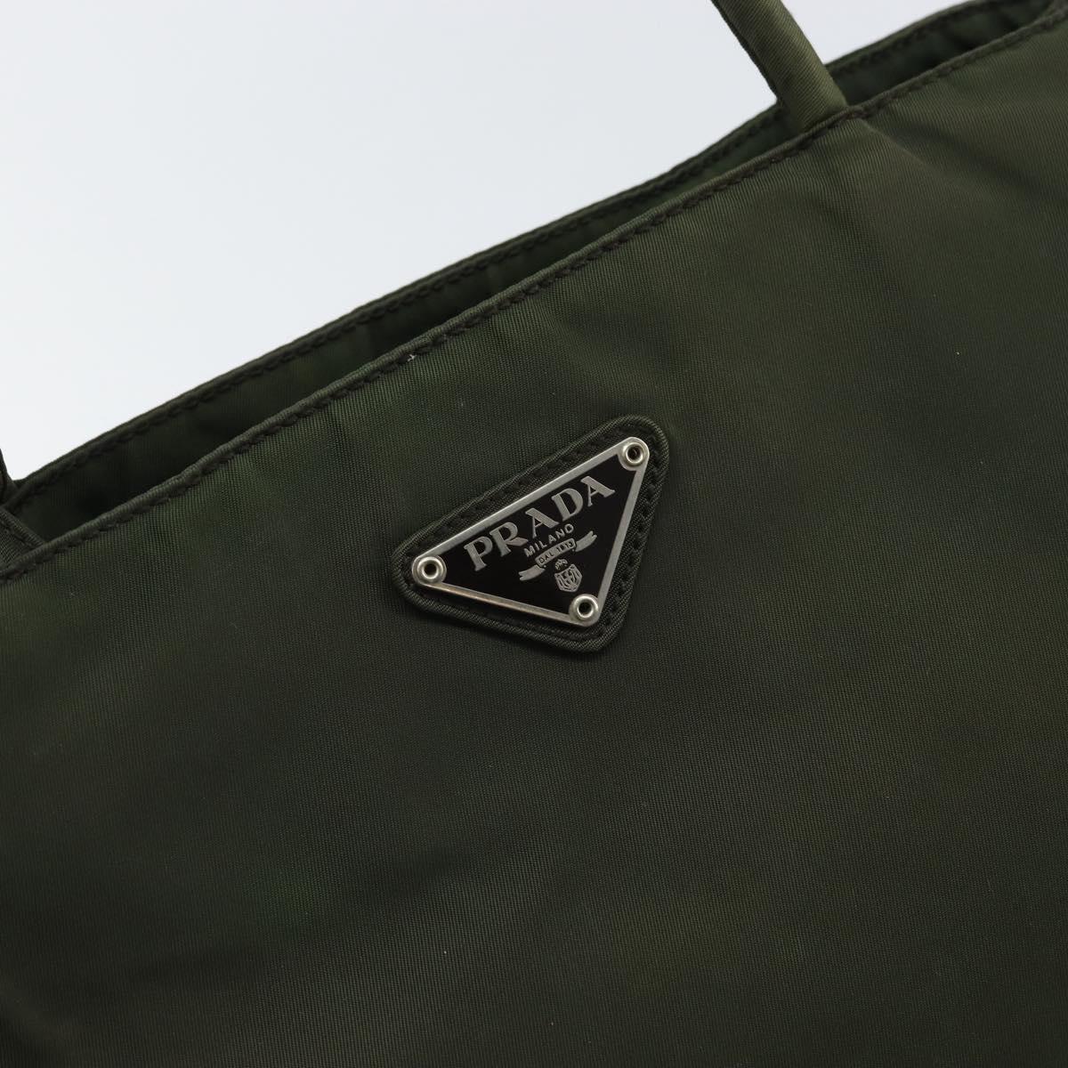 PRADA Tote Bag Nylon Khaki Silver Auth 163146