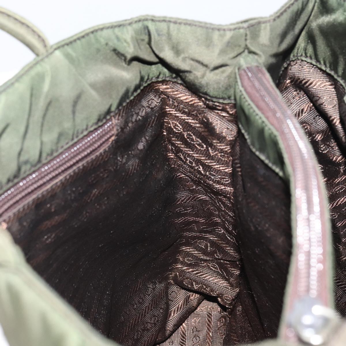 PRADA Tote Bag Nylon Khaki Silver Auth 163146