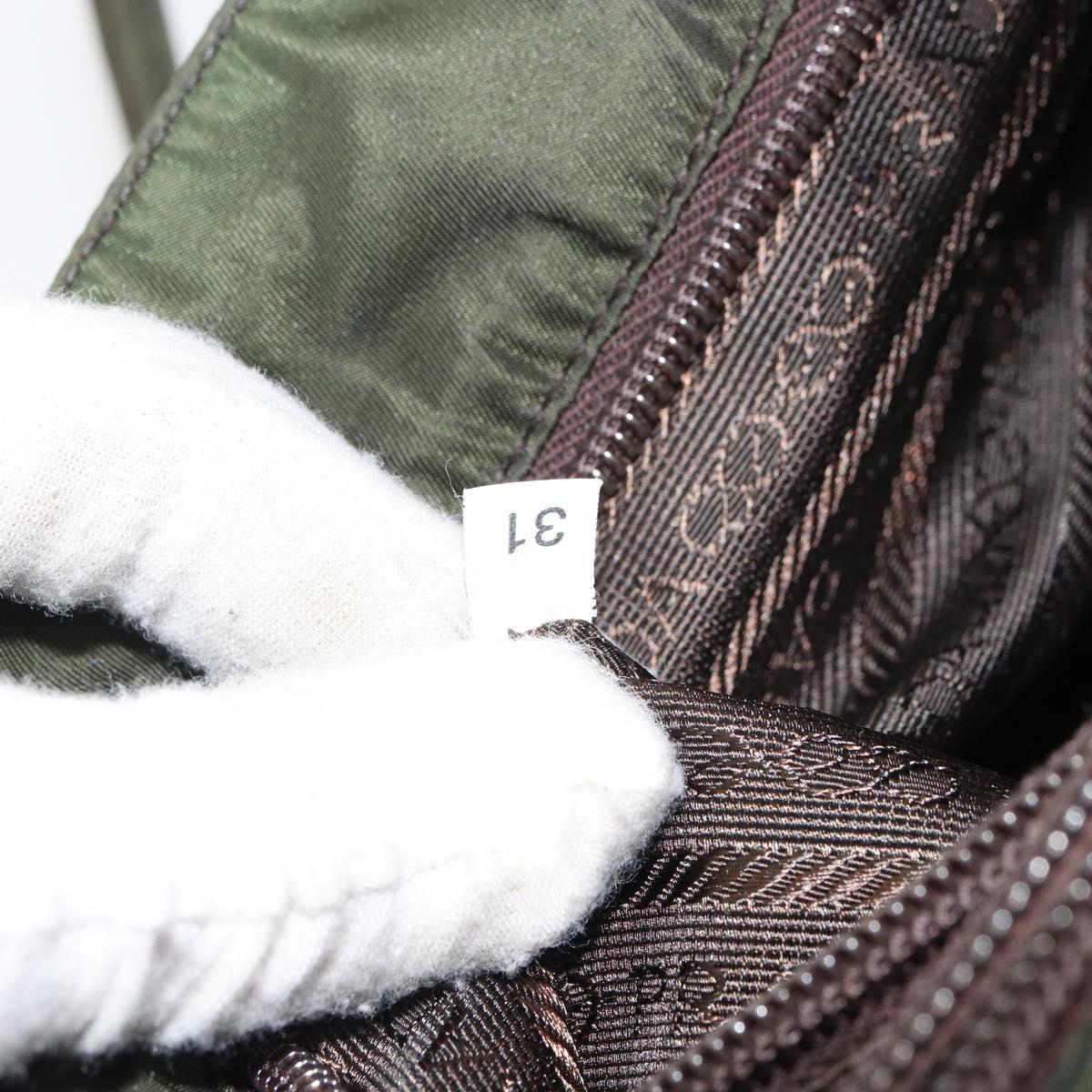 PRADA Tote Bag Nylon Khaki Silver Auth 163146
