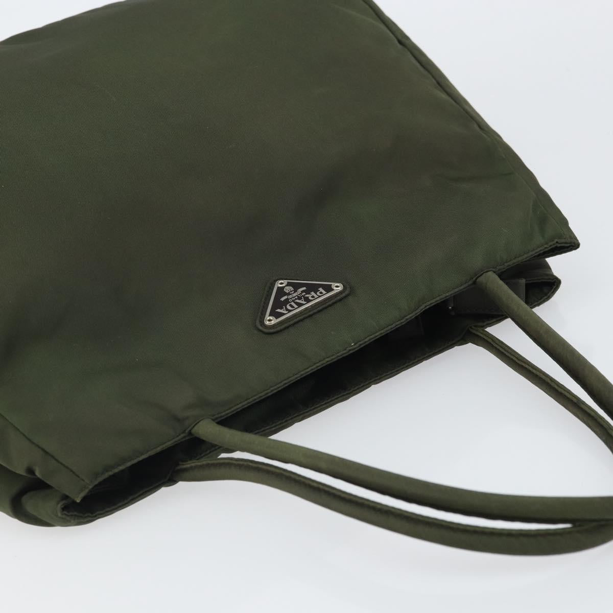 PRADA Tote Bag Nylon Khaki Silver Auth 163146