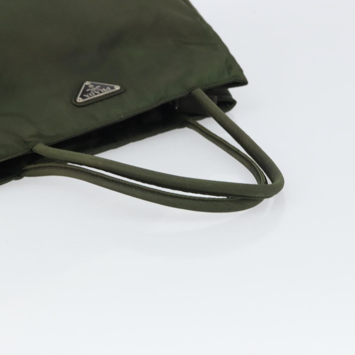 PRADA Tote Bag Nylon Khaki Silver Auth 163146