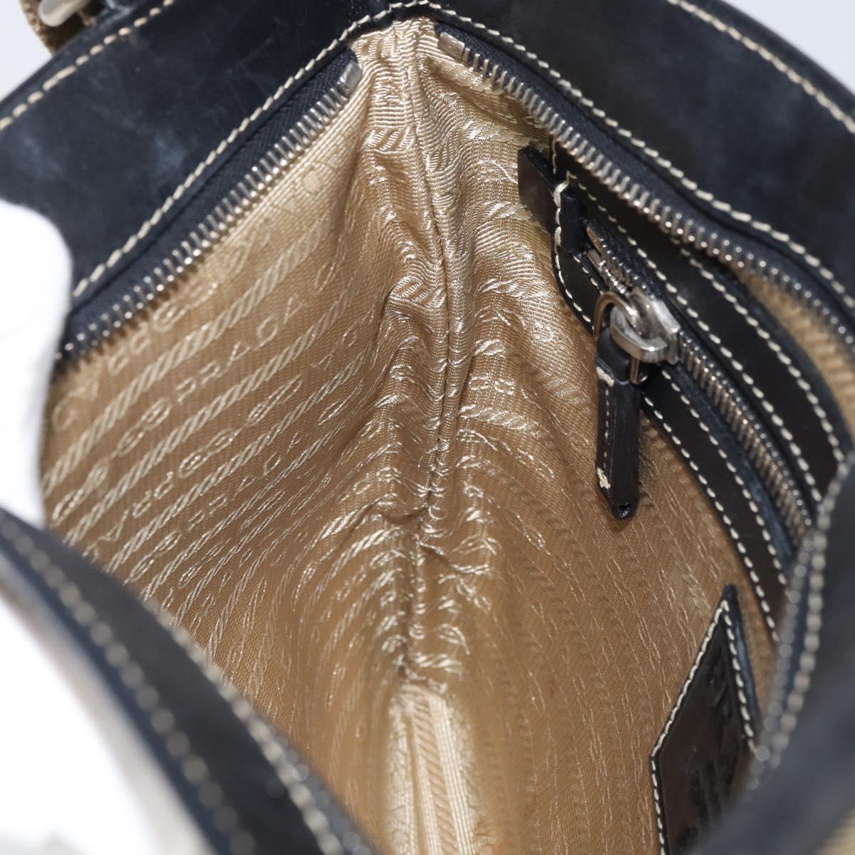 PRADA Shoulder Bag Canvas Beige Gold Auth 163147