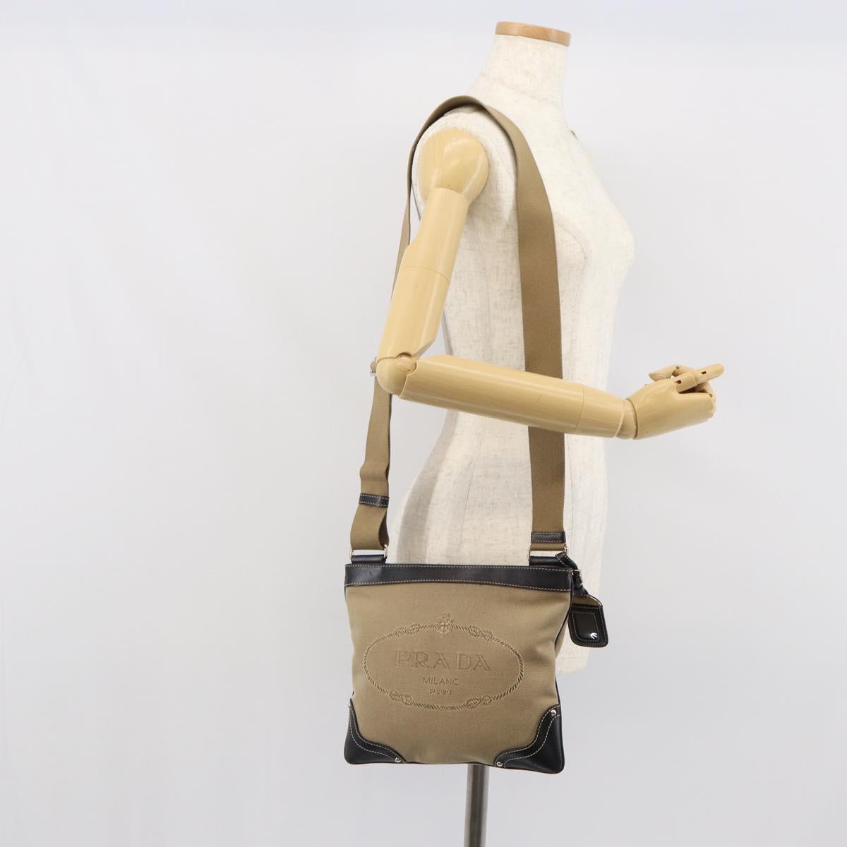 PRADA Shoulder Bag Canvas Beige Gold Auth 163147