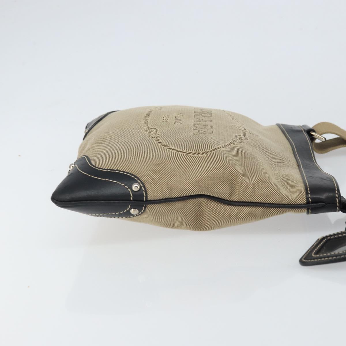 PRADA Shoulder Bag Canvas Beige Gold Auth 163147