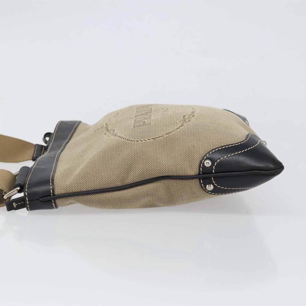 PRADA Shoulder Bag Canvas Beige Gold Auth 163147