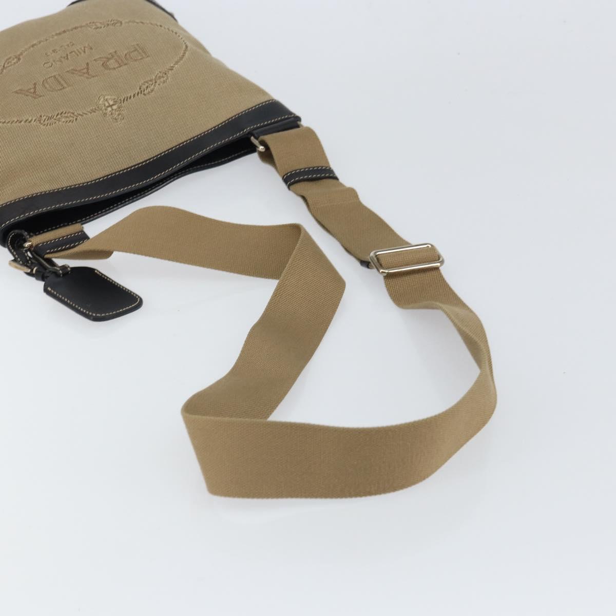 PRADA Shoulder Bag Canvas Beige Gold Auth 163147