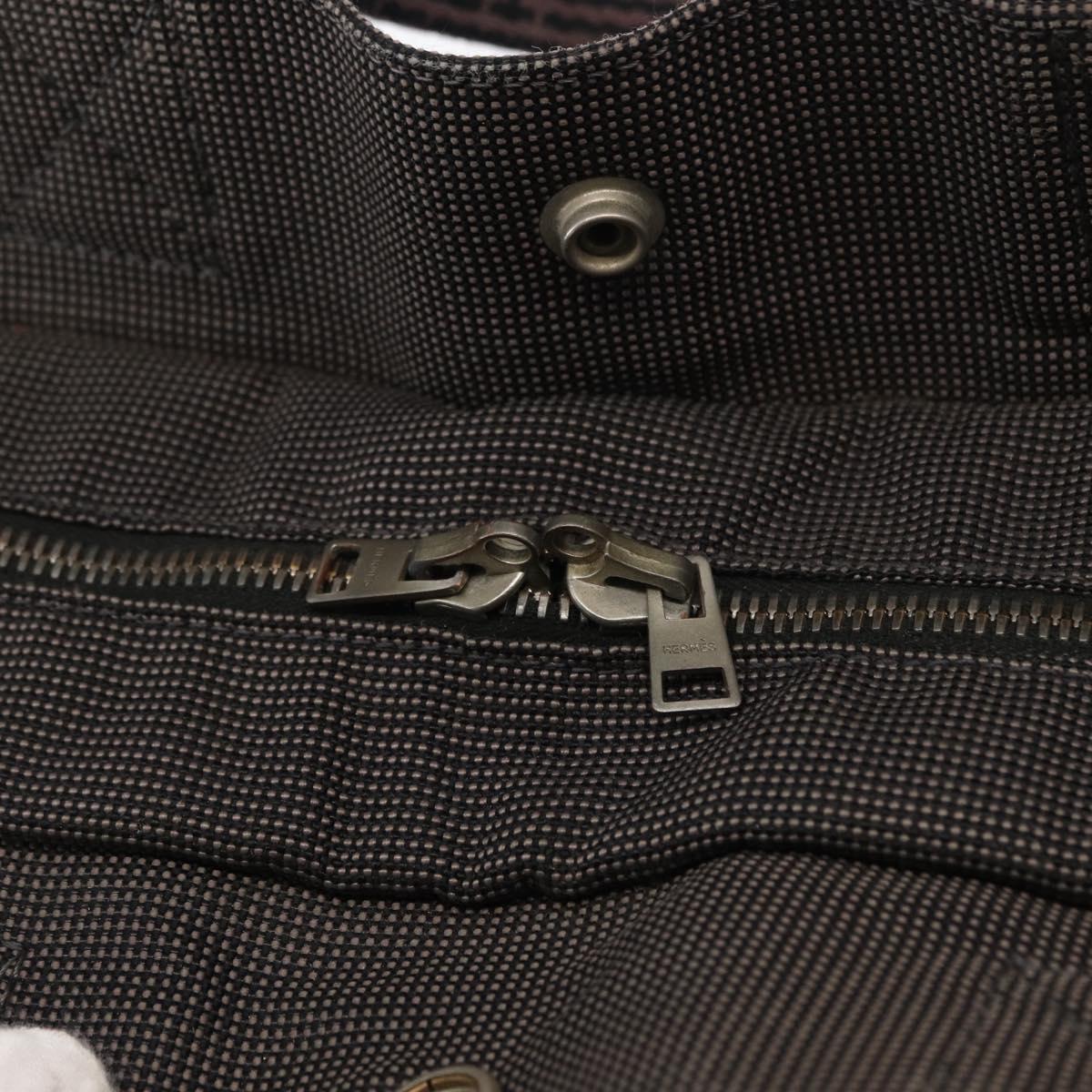 HERMES Her Line MM Hand Bag Canvas Gray Silver Auth 163158