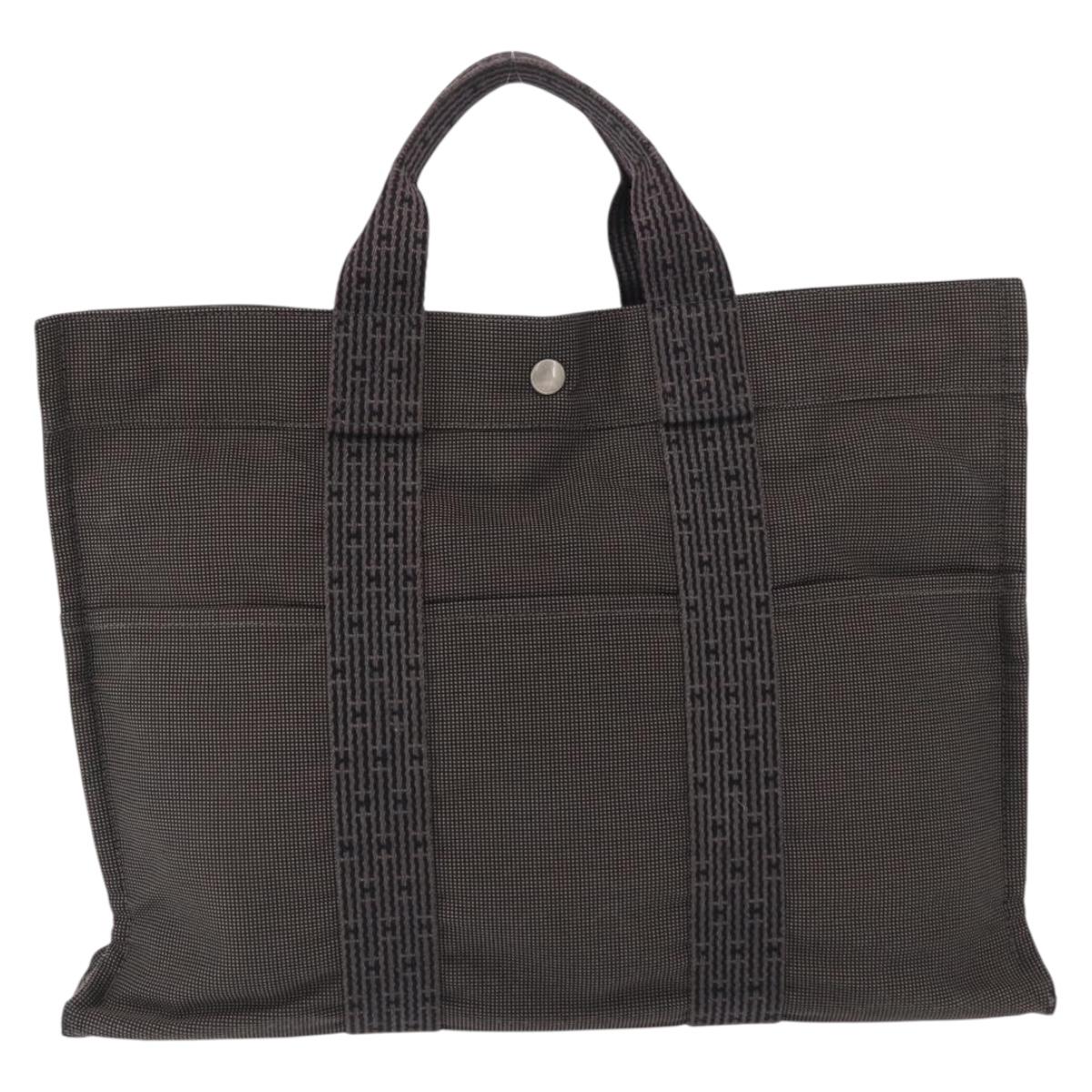 HERMES Her Line MM Hand Bag Canvas Gray Silver Auth 163158