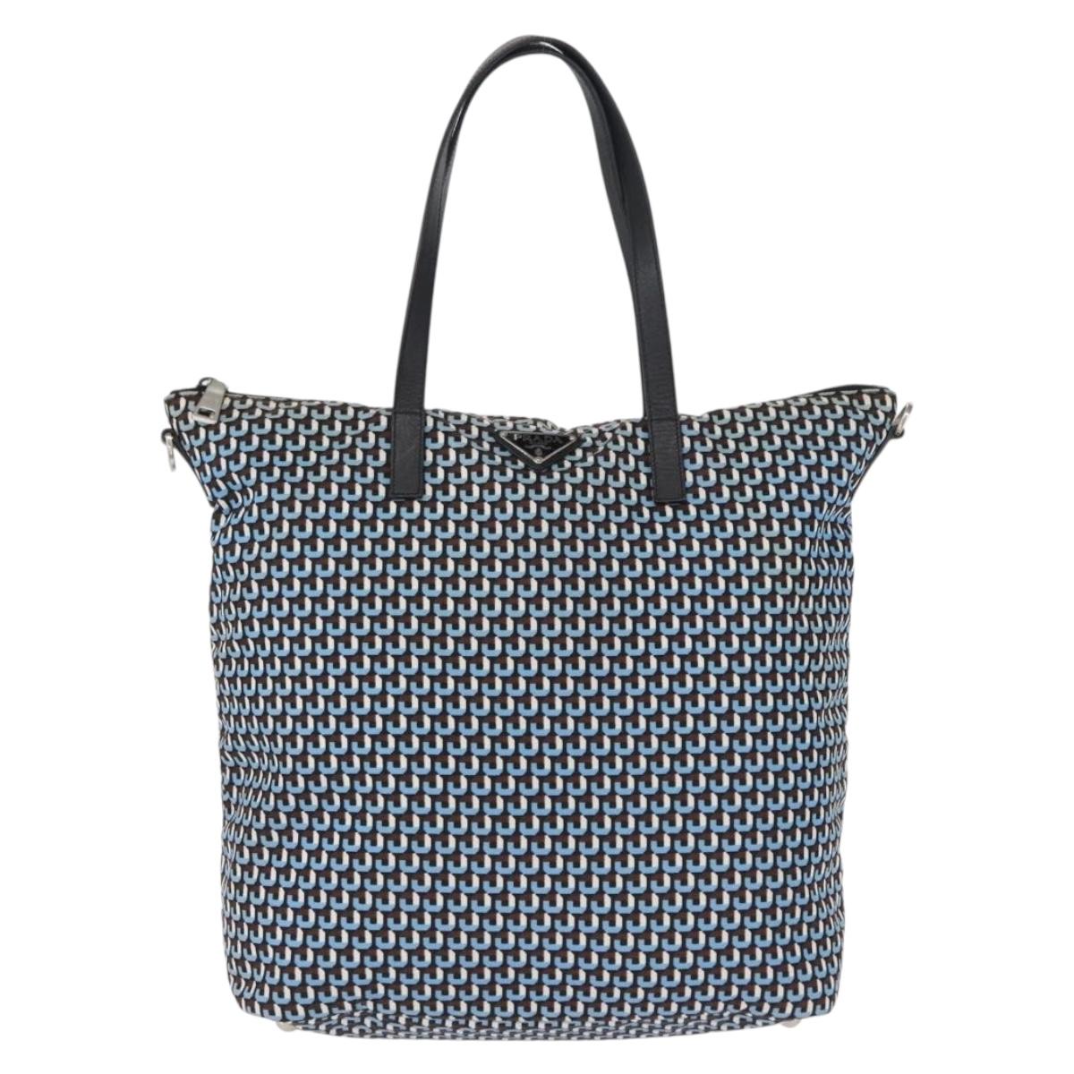 PRADA Tote Bag Nylon Light Blue Silver Auth 163159