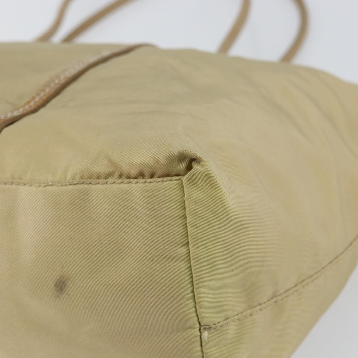 PRADA Tote Bag Nylon Beige Silver Auth 163162