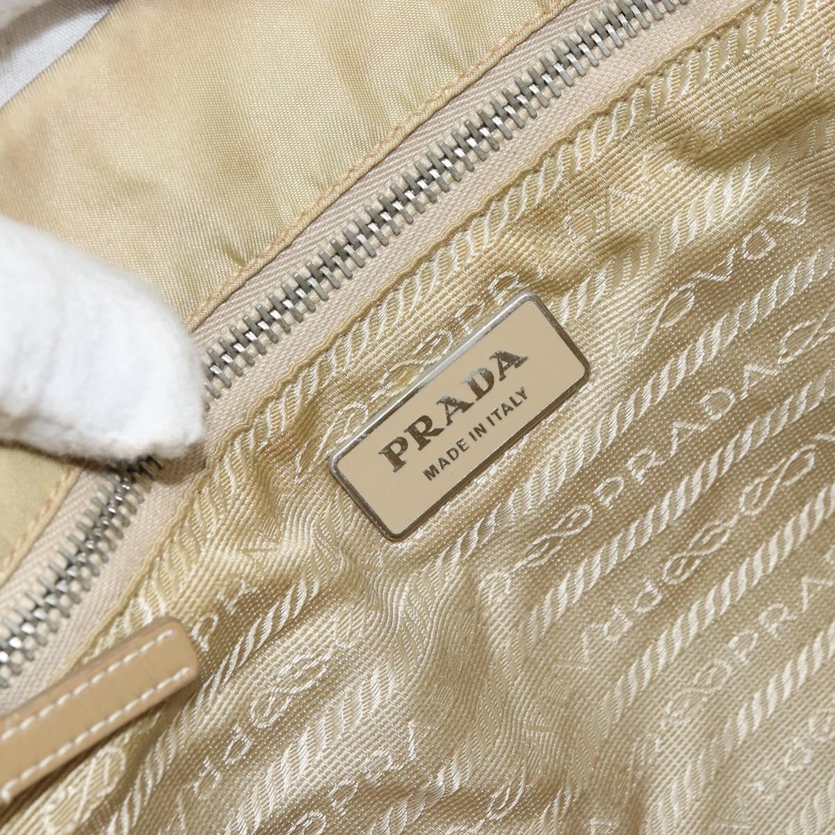 PRADA Tote Bag Nylon Beige Silver Auth 163162