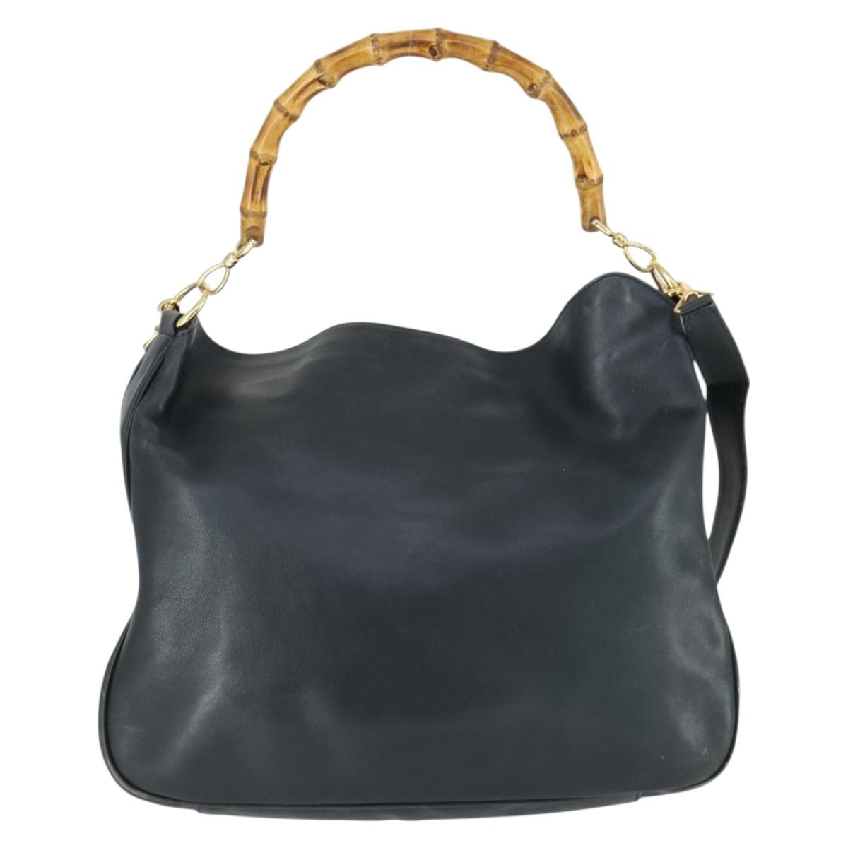 GUCCI Bamboo Shoulder Bag Leather 2way Black Gold 001 1781 1577 Auth 163164
