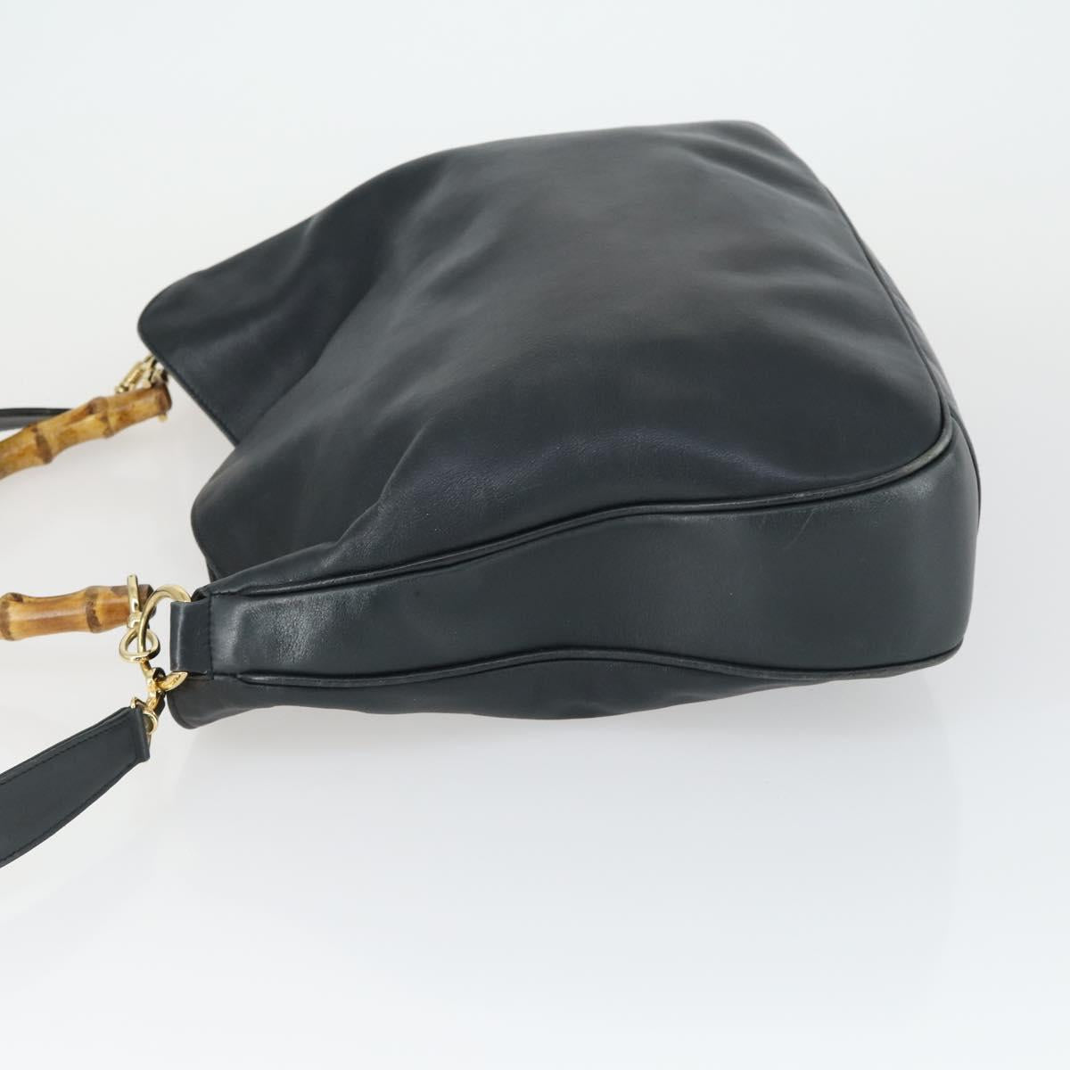 GUCCI Bamboo Shoulder Bag Leather 2way Black Gold 001 1781 1577 Auth 163164