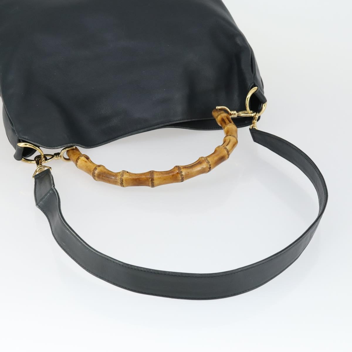 GUCCI Bamboo Shoulder Bag Leather 2way Black Gold 001 1781 1577 Auth 163164