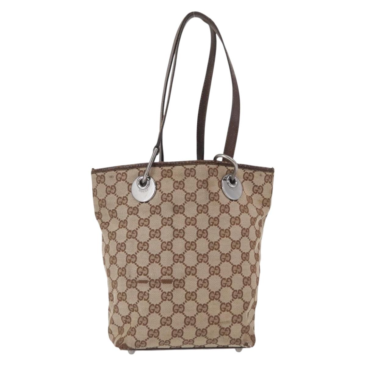 GUCCI GG Canvas Tote Bag Beige Silver 120840 Auth 163173