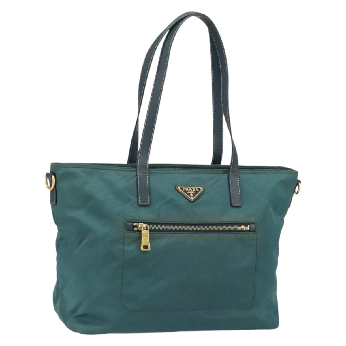 PRADA Tote Bag Nylon Green Gold Auth 163175