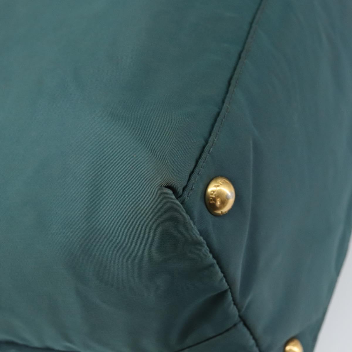 PRADA Tote Bag Nylon Green Gold Auth 163175