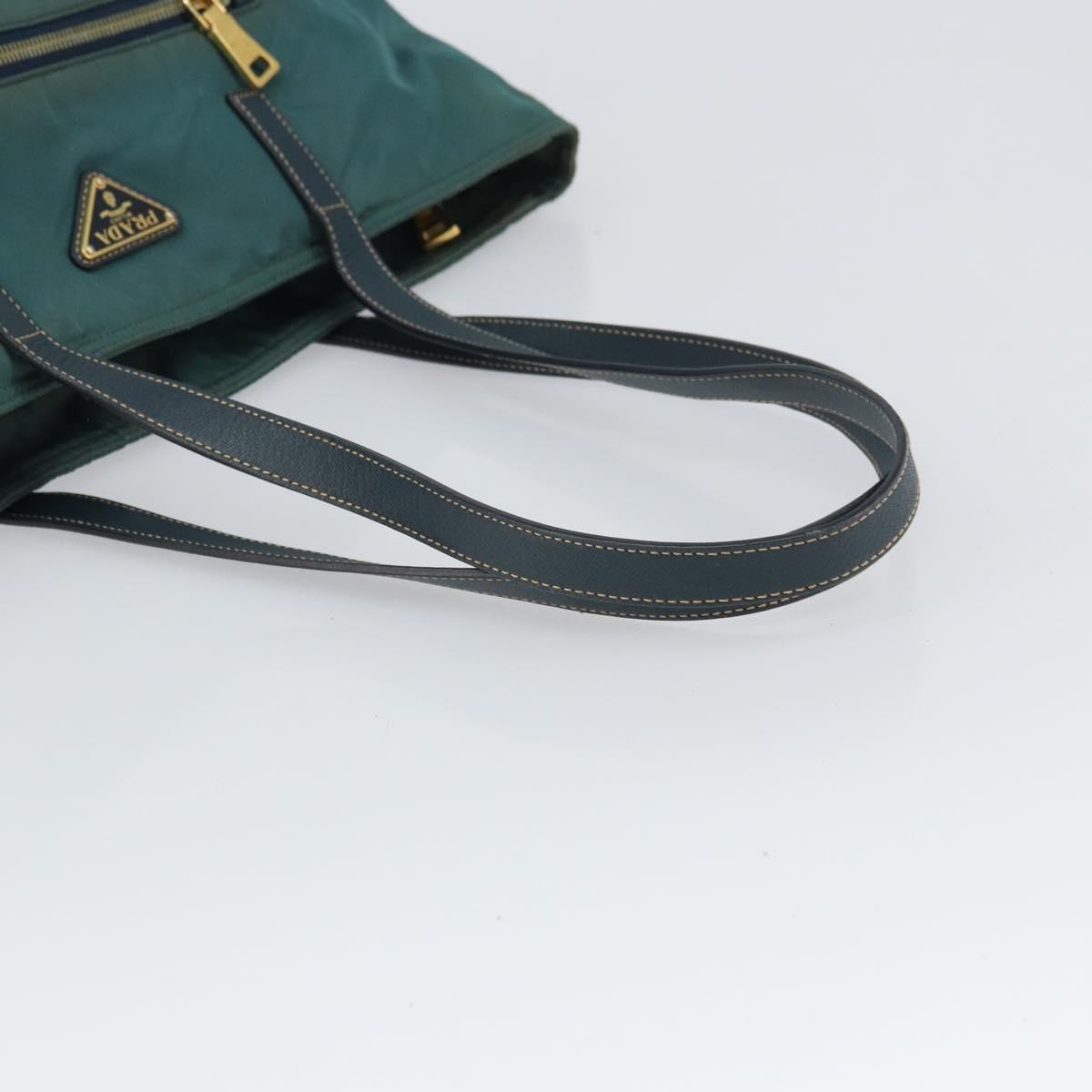 PRADA Tote Bag Nylon Green Gold Auth 163175