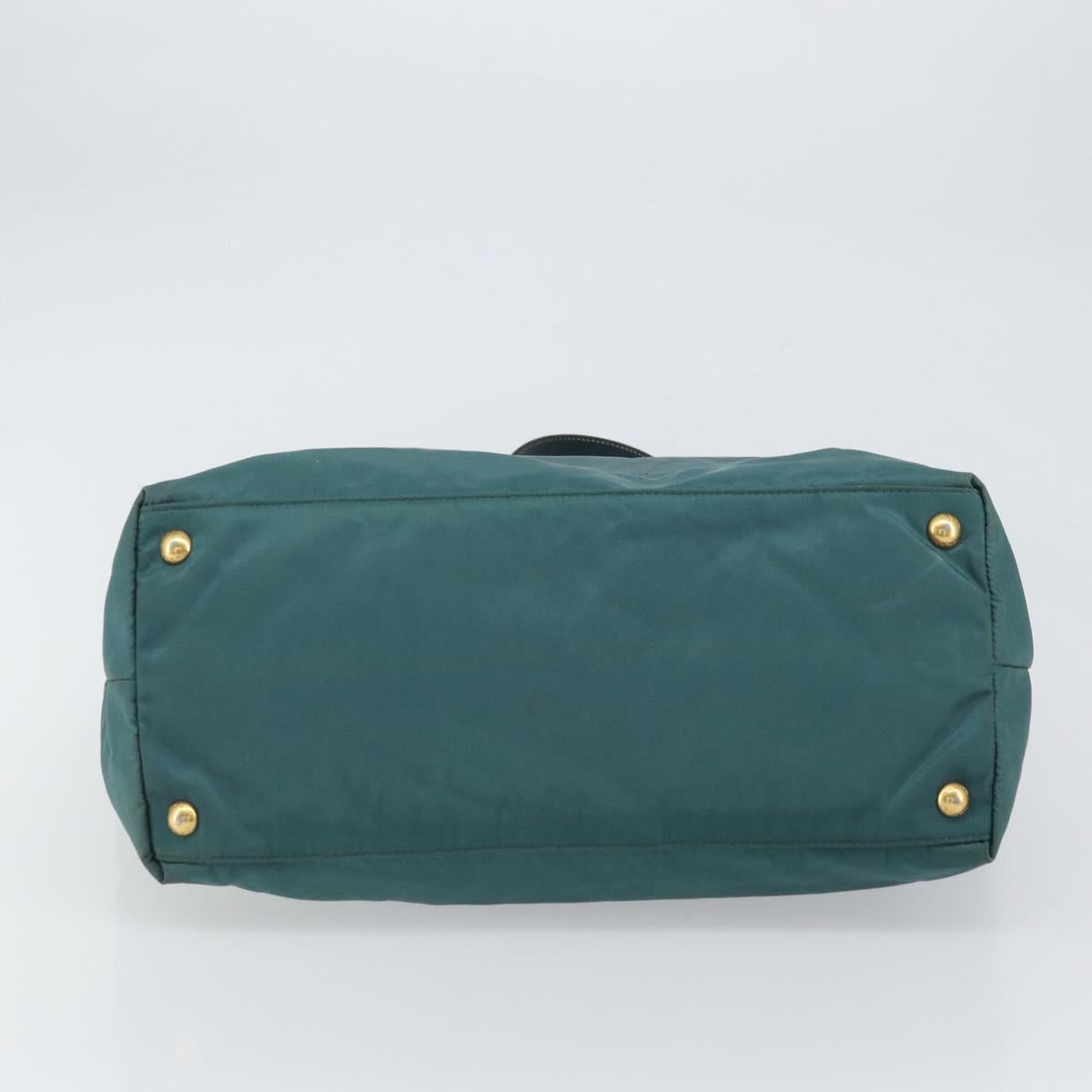 PRADA Tote Bag Nylon Green Gold Auth 163175
