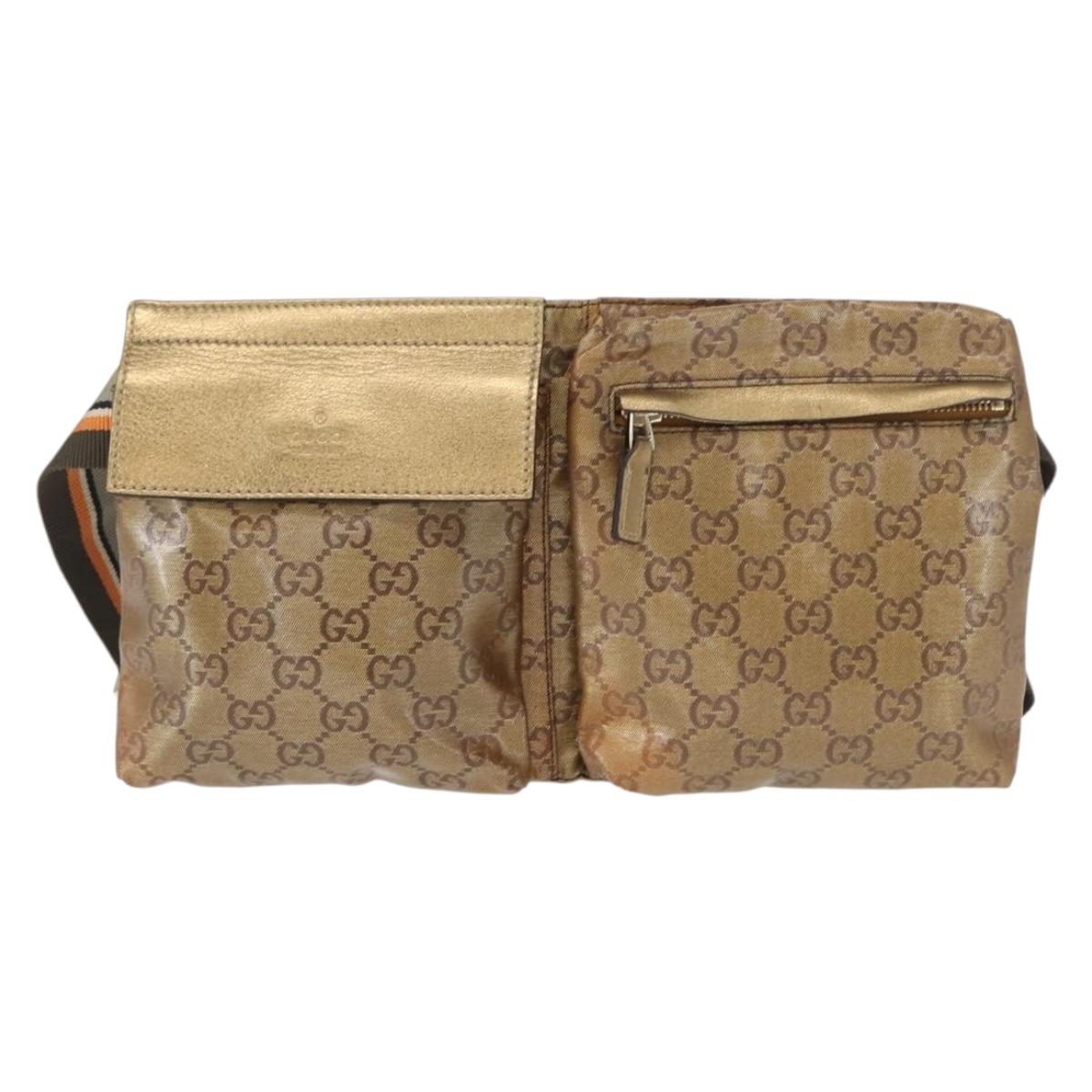 GUCCI GG Crystal Sherry Line Waist bag Gold Beige 28566 Auth 163181