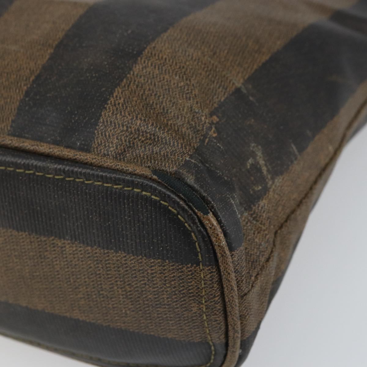 FENDI Pecan Canvas Hand Bag PVC 2way Black Brown gold Auth 163184