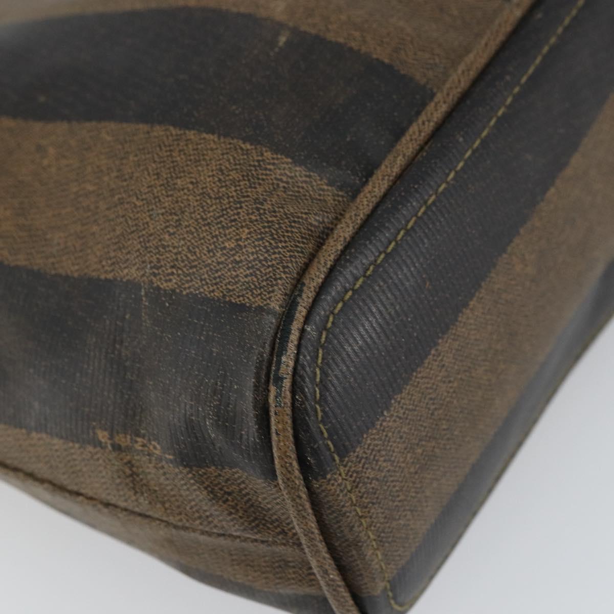 FENDI Pecan Canvas Hand Bag PVC 2way Black Brown gold Auth 163184