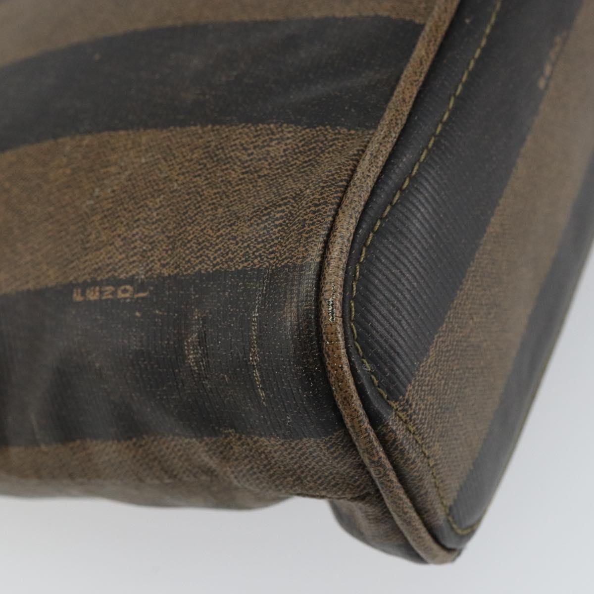 FENDI Pecan Canvas Hand Bag PVC 2way Black Brown gold Auth 163184