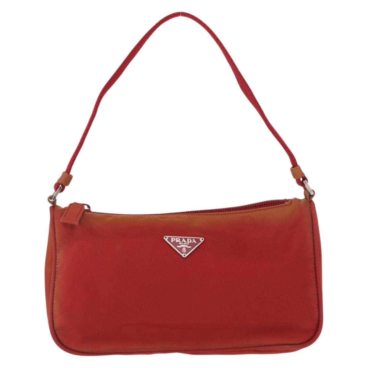 PRADA Accessory Pouch Nylon Red Silver Auth 163186
