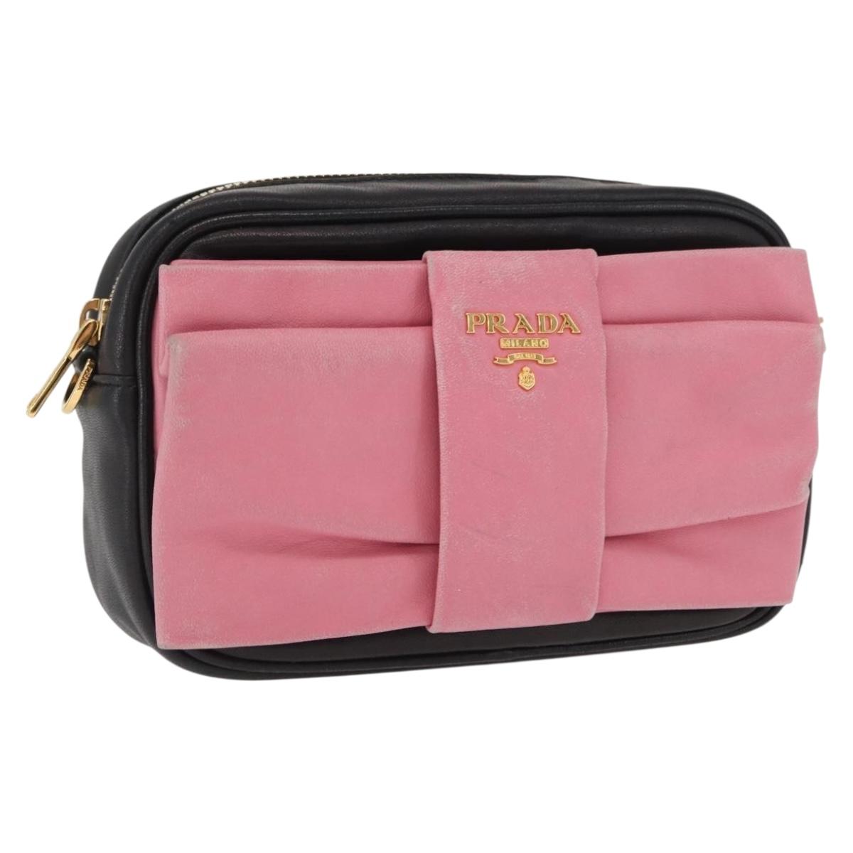 PRADA Shoulder Bag Leather Pink Gold Auth 163191