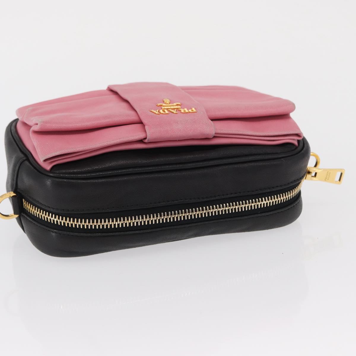 PRADA Shoulder Bag Leather Pink Gold Auth 163191
