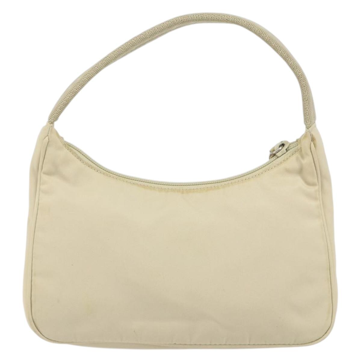 PRADA Hand Bag Nylon Ivory Silver Auth 163192
