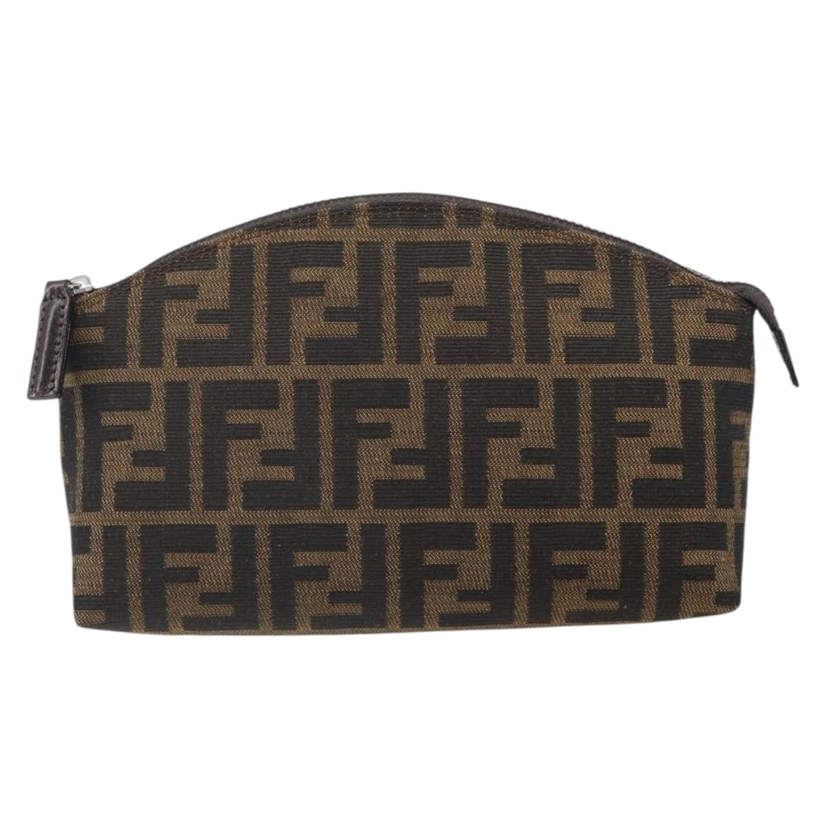 FENDI Zucca Canvas Pouch Black Brown Auth 163196