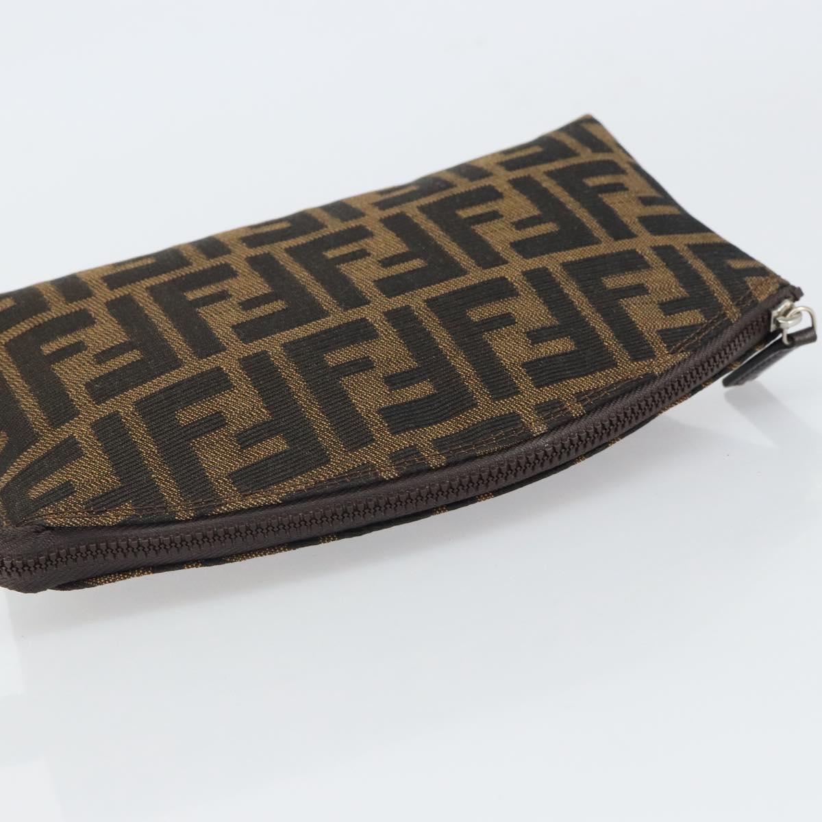 FENDI Zucca Canvas Pouch Black Brown Auth 163196