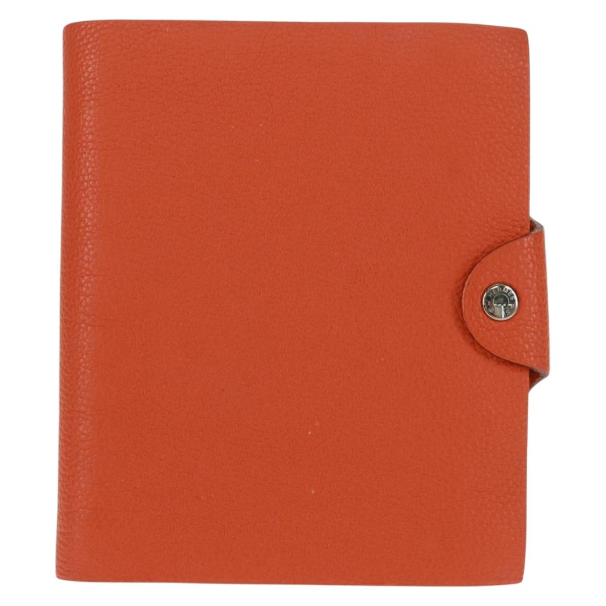 HERMES Yuris PM Day Planner Cover Leather Orange Silver Auth 163206V