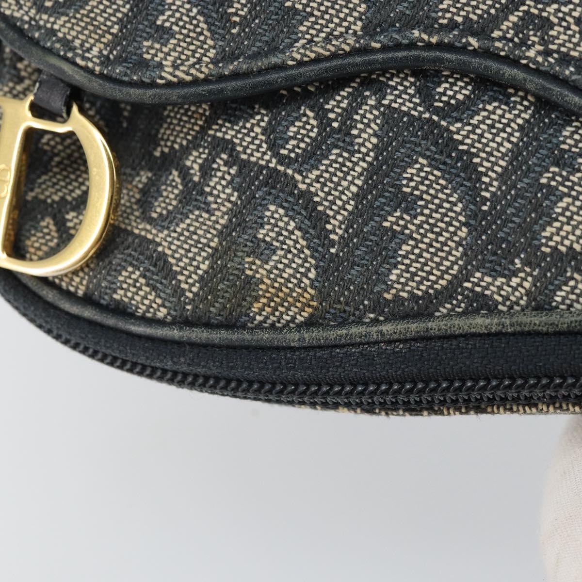 Christian Dior Trotter Canvas Saddle Pouch Navy Gold Auth 163209