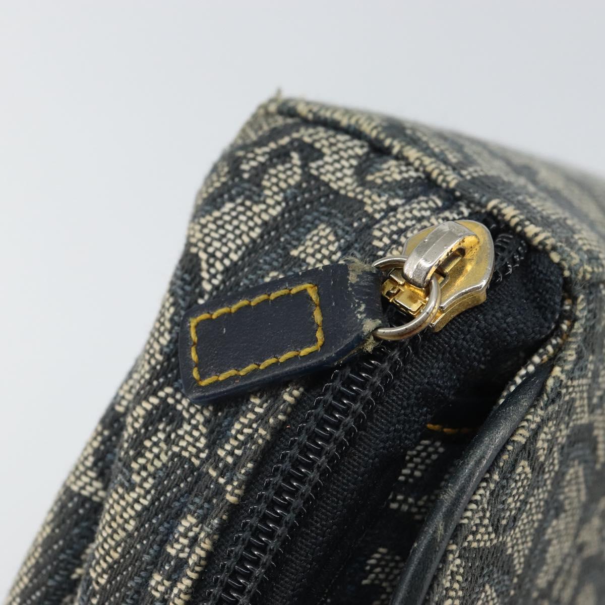 Christian Dior Trotter Canvas Saddle Pouch Navy Gold Auth 163209
