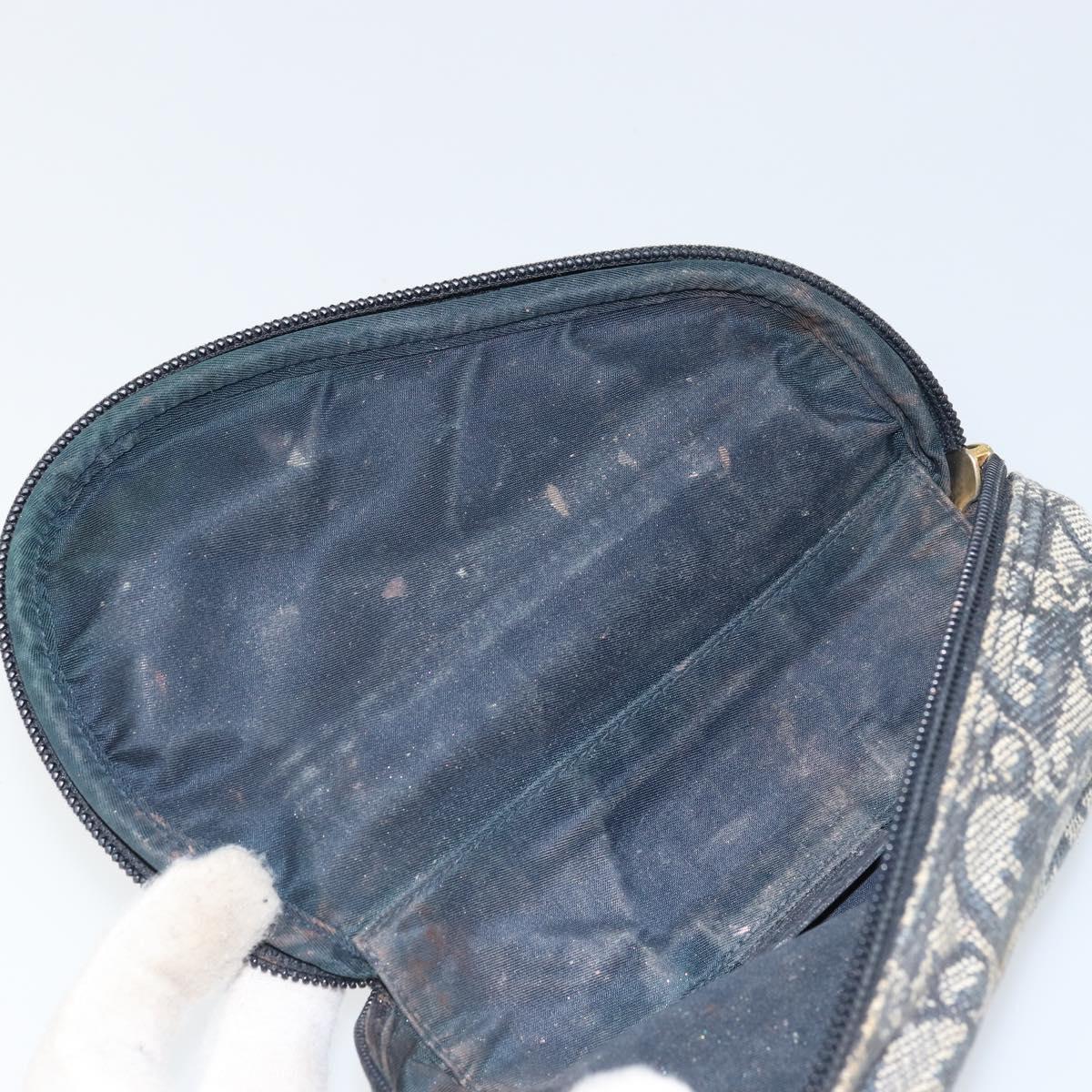 Christian Dior Trotter Canvas Saddle Pouch Navy Gold Auth 163209