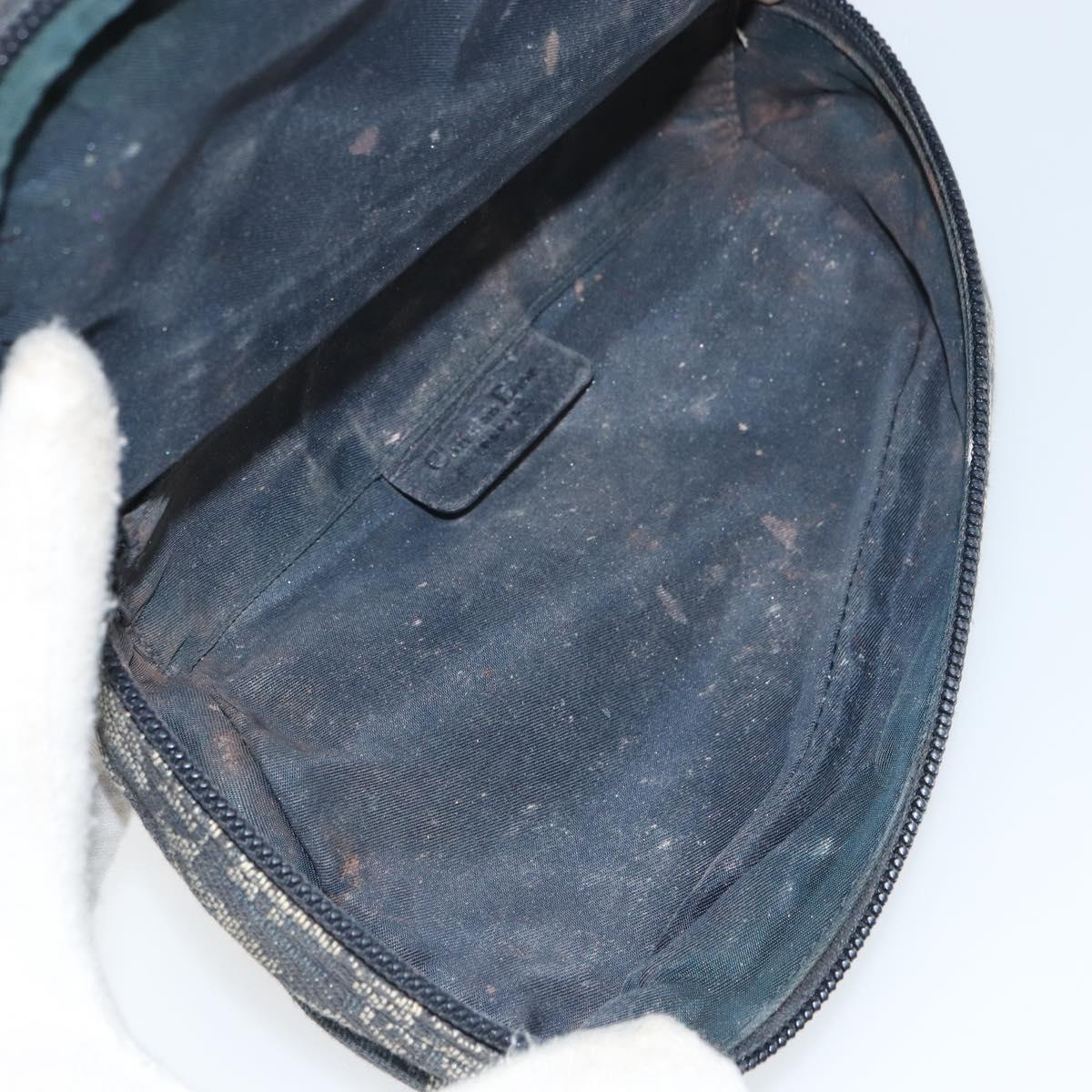 Christian Dior Trotter Canvas Saddle Pouch Navy Gold Auth 163209